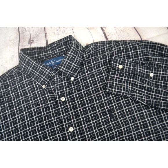 RALPH LAUREN Men's Blake Long Sleeve Button Front‎ Shirt SIZE LARGE Black Check - Picture 1 of 6